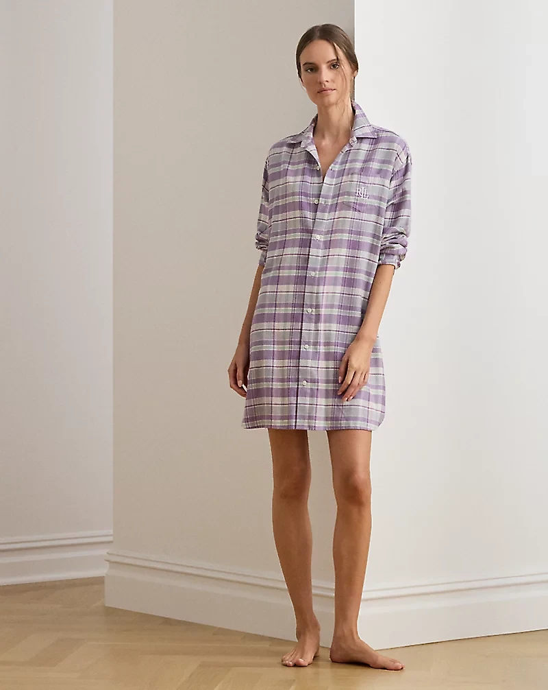 Plaid Cotton-Blend Twill Sleep Shirt