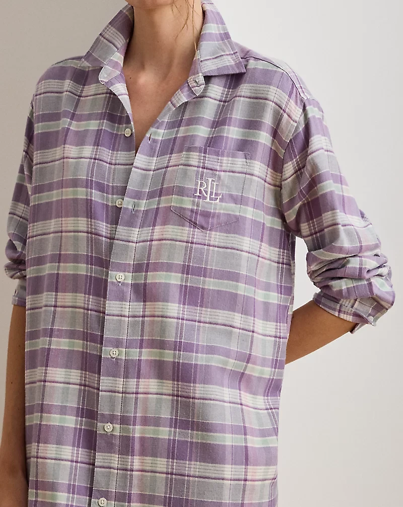Plaid Cotton-Blend Twill Sleep Shirt