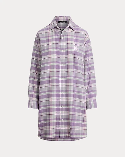 Plaid Cotton-Blend Twill Sleep Shirt