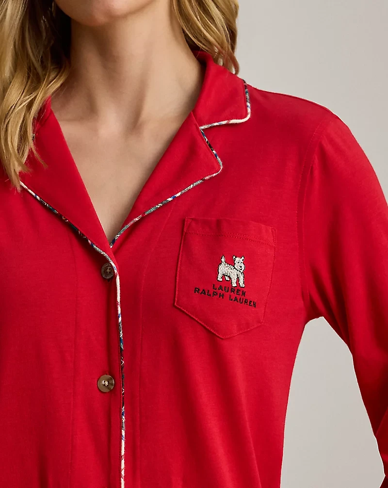 Dog-Embroidered Jersey Sleep Shirt