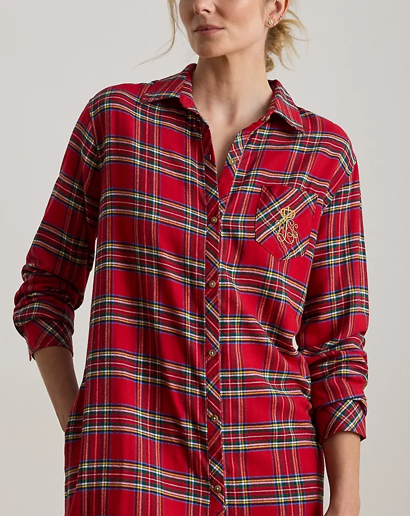 Plaid Brushed Twill Long Sleep Shirt