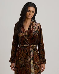 Paisley Velvet Long Shawl-Collar Robe