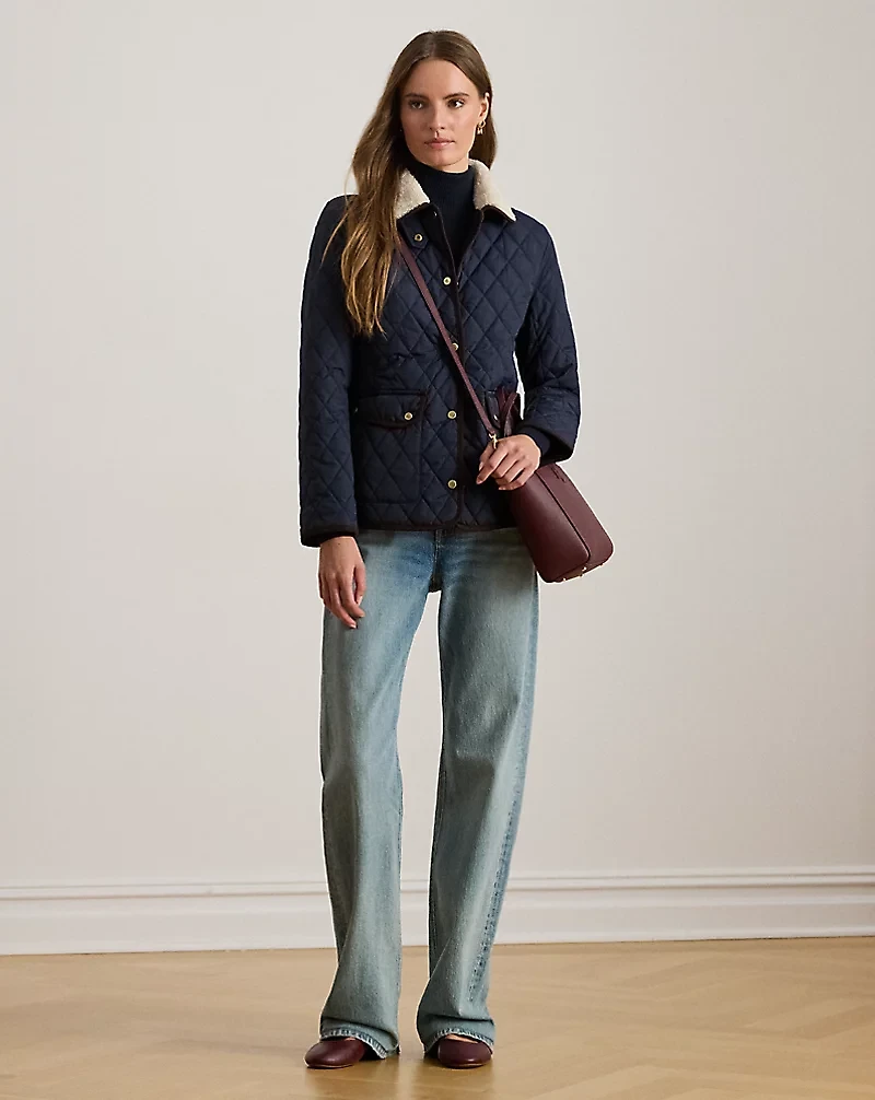 Faux-Shearling-Trim Quilted Jacket