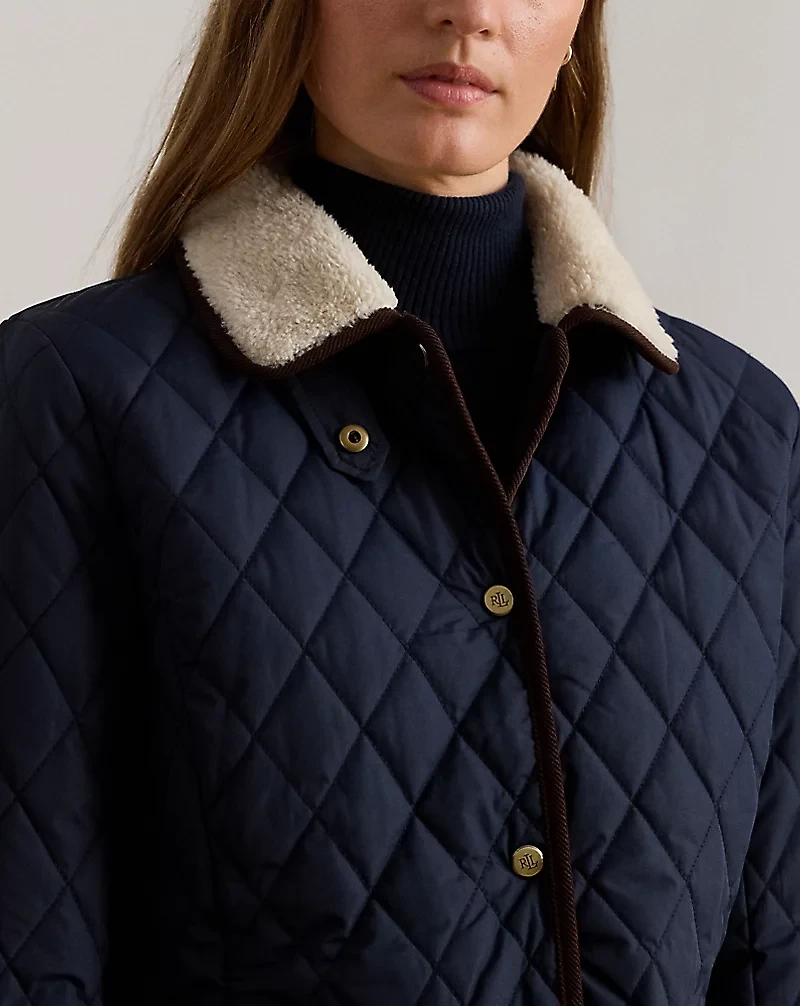 Faux-Shearling-Trim Quilted Jacket