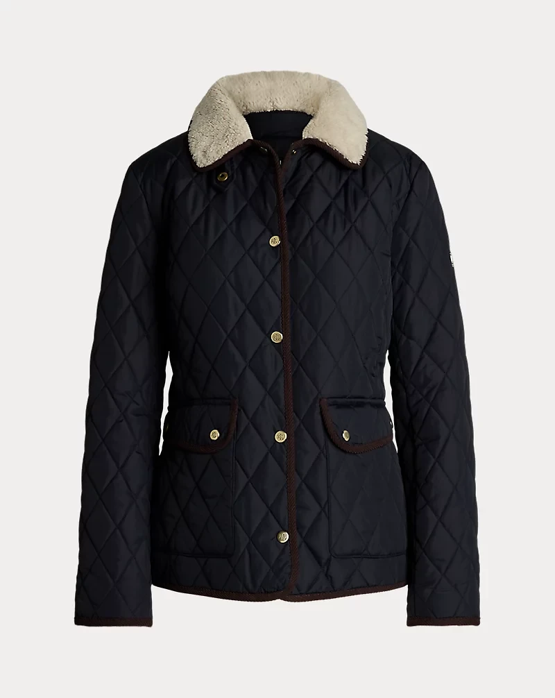 Faux-Shearling-Trim Quilted Jacket