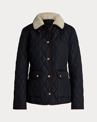Faux-Shearling-Trim Quilted Jacket