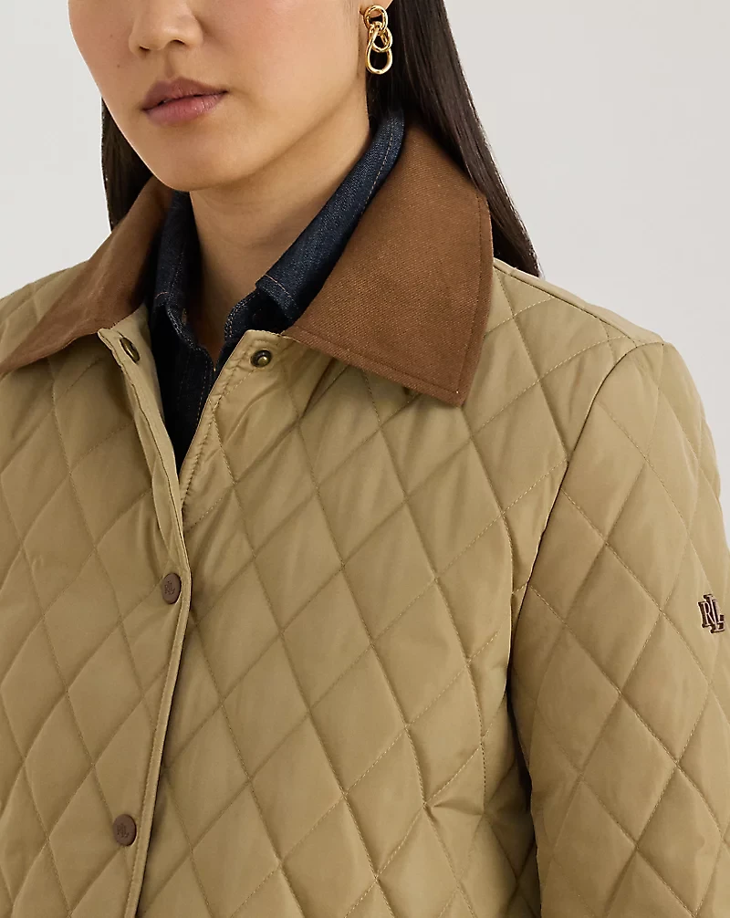 Twill-Trim Diamond-Quilted Barn Jacket