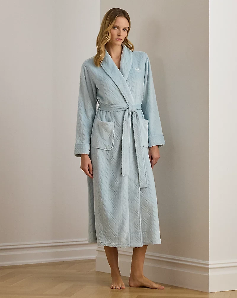 Belted Chenille Shawl-Collar Long Robe