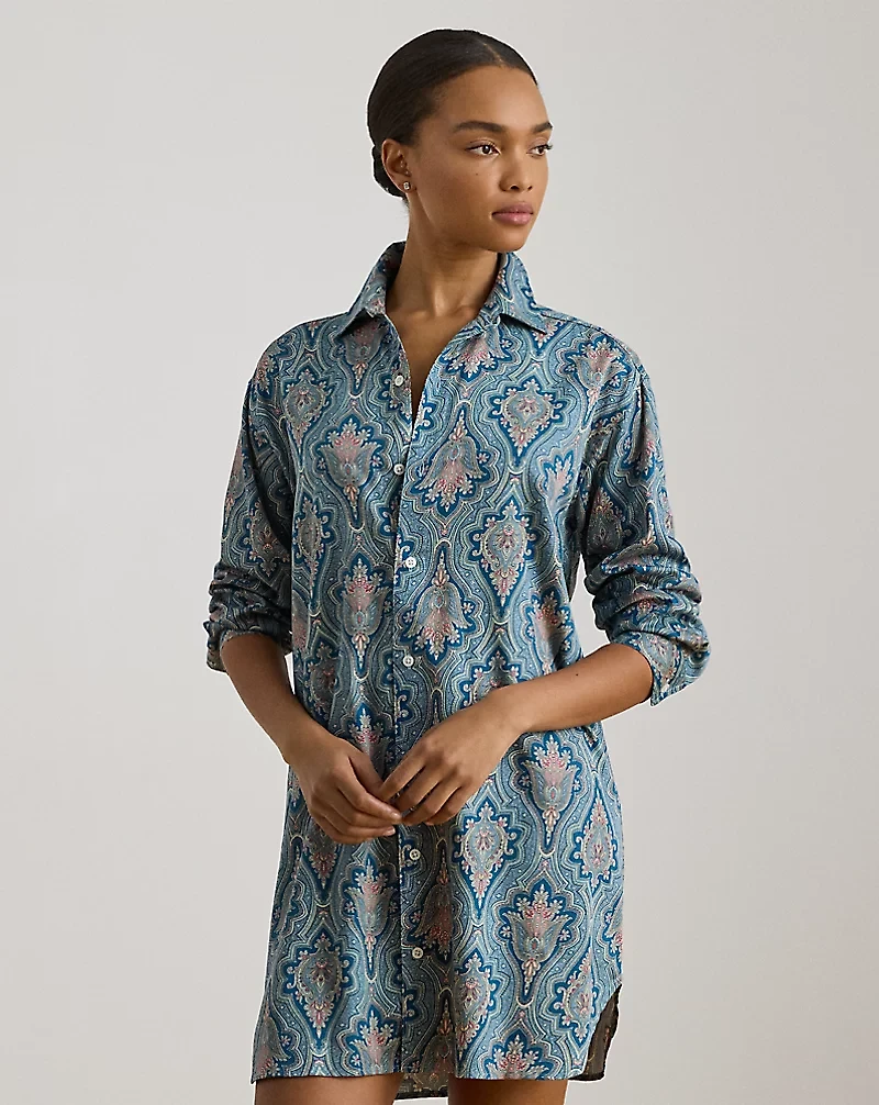 Paisley Cotton-Blend-Sateen Sleep Shirt