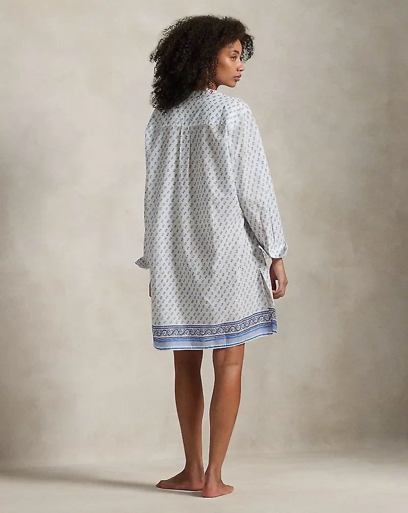 Block-Print Cotton Voile Sleep Shirt