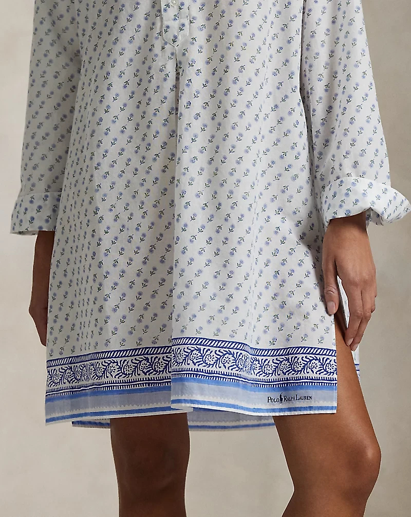 Block-Print Cotton Voile Sleep Shirt