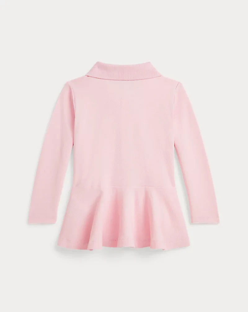 Cotton Mesh Peplum Polo Shirt