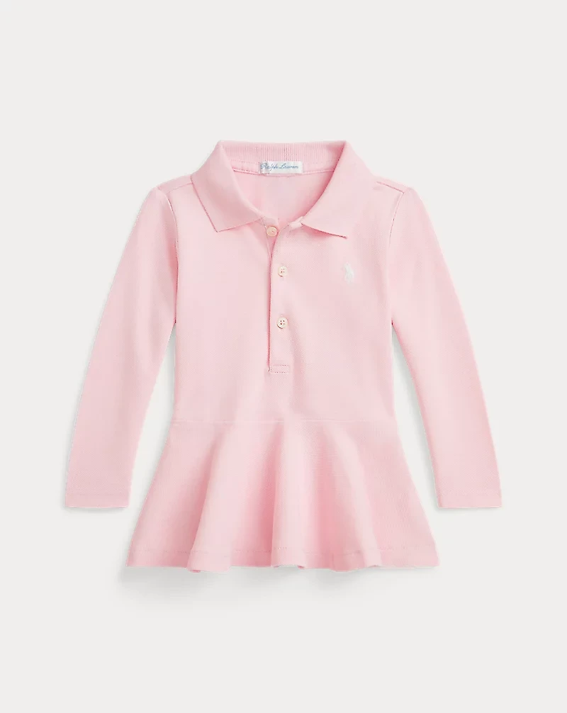 Cotton Mesh Peplum Polo Shirt