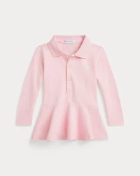 Cotton Mesh Peplum Polo Shirt
