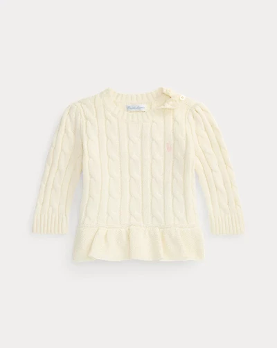 Cable-Knit Cotton Peplum Sweater