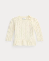 Cable-Knit Cotton Peplum Sweater
