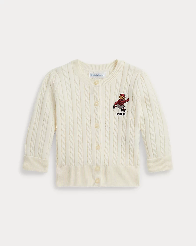 Polo Bear Mini-Cable Cotton Cardigan