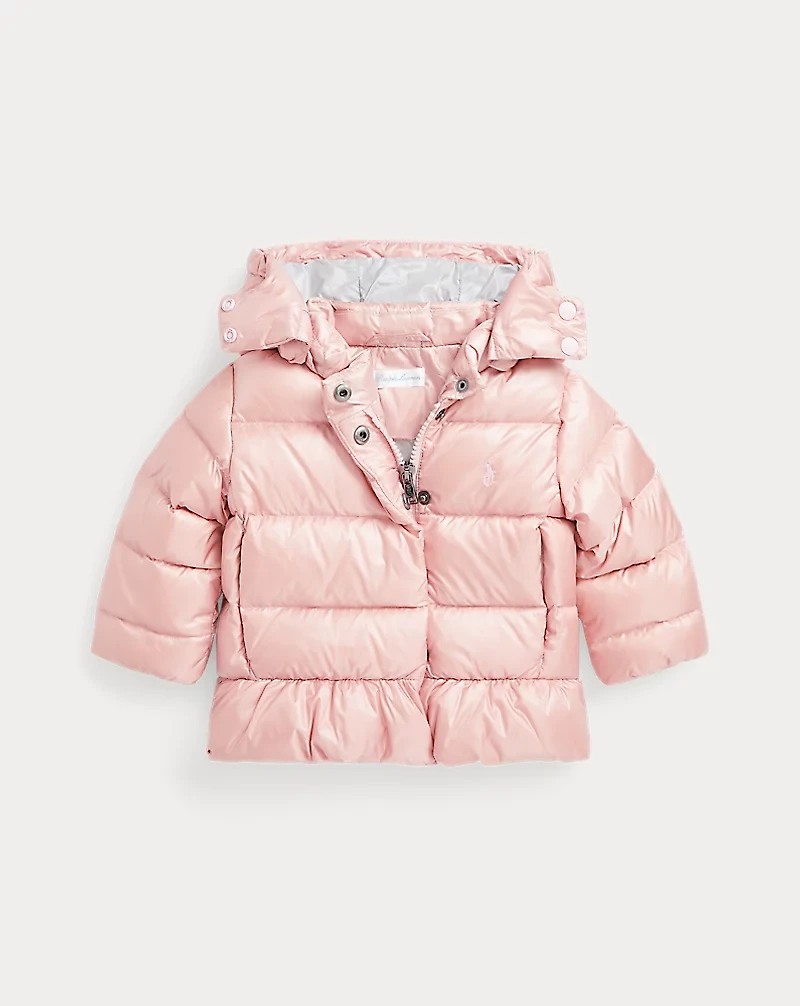 Metallic Down Hooded Peplum Jacket