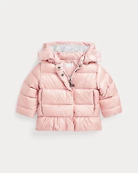 Metallic Down Hooded Peplum Jacket