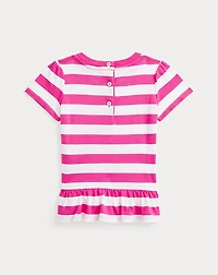 Striped Polo Bear Cotton Peplum Tee