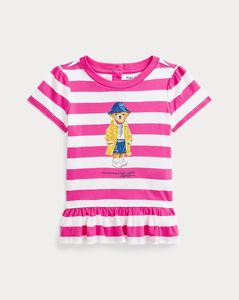 Striped Polo Bear Cotton Peplum Tee