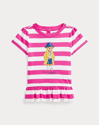Striped Polo Bear Cotton Peplum Tee