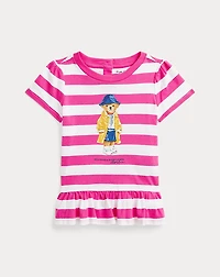 Striped Polo Bear Cotton Peplum Tee
