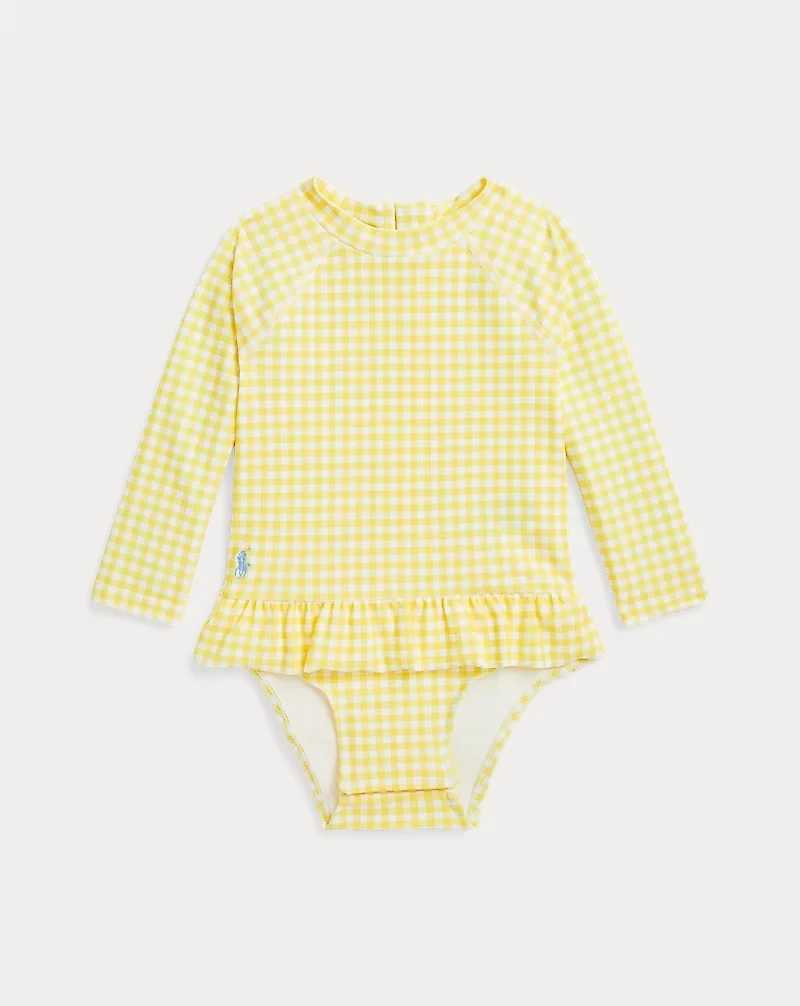 Gingham Ruffled One-Piece Rash Guard