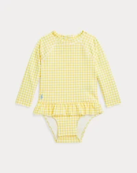Gingham Ruffled One-Piece Rash Guard