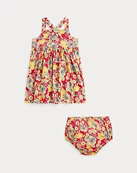 Lemon-Floral Slub Cotton Dress & Bloomer