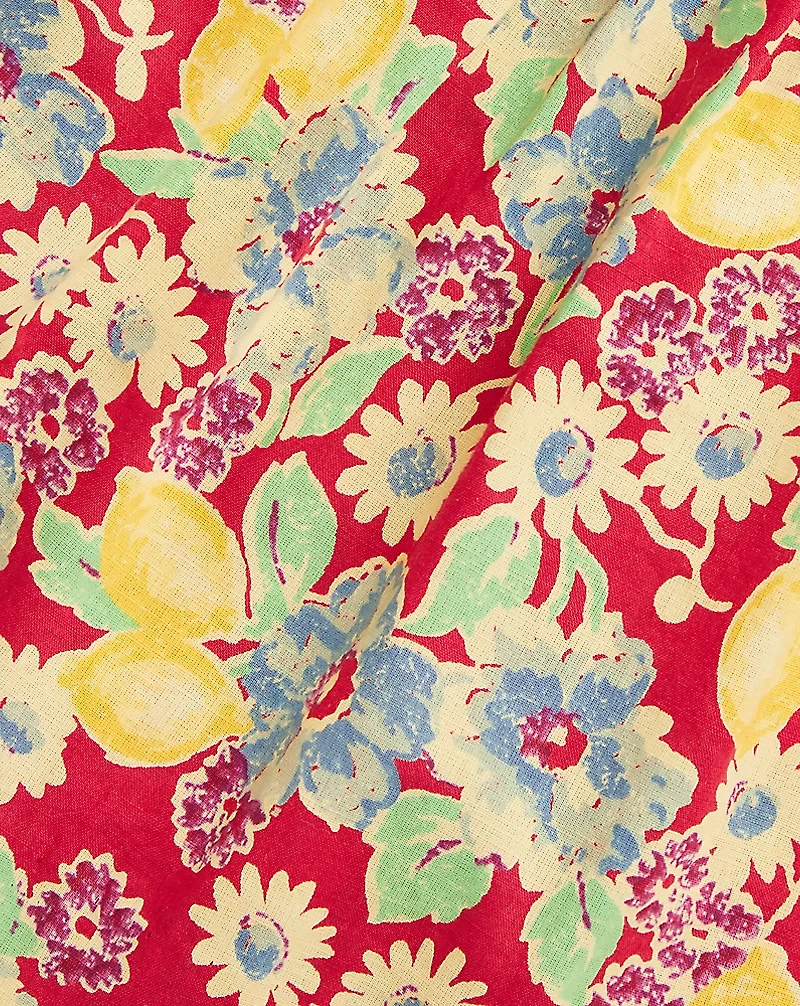 Lemon-Floral Slub Cotton Dress & Bloomer