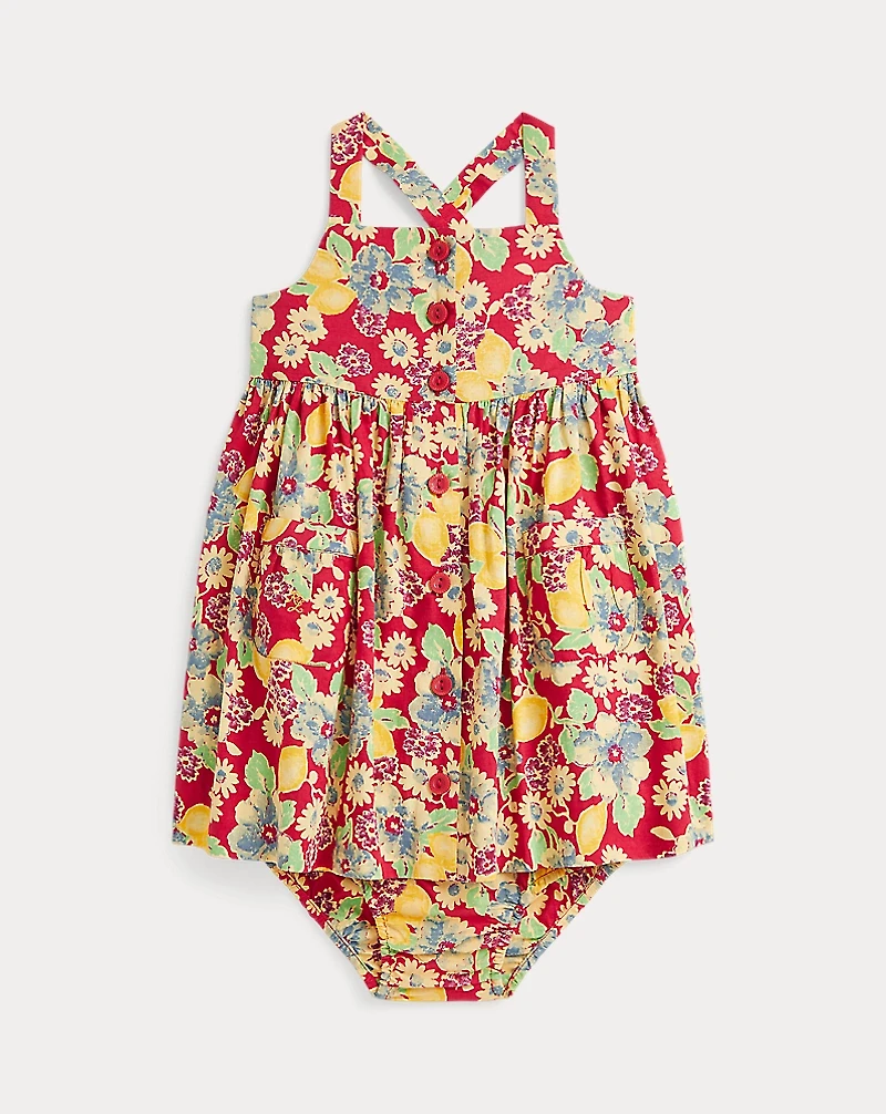 Lemon-Floral Slub Cotton Dress & Bloomer