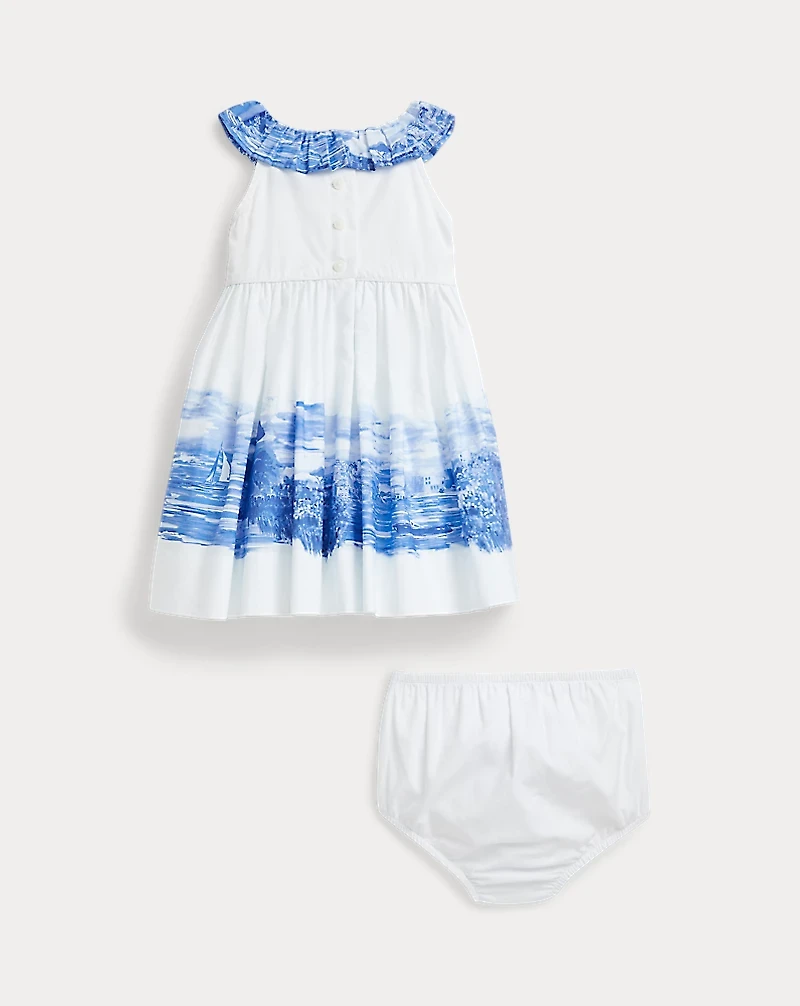 Seaside-Print Cotton Dress & Bloomer