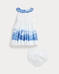 Seaside-Print Cotton Dress & Bloomer