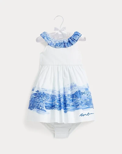Seaside-Print Cotton Dress & Bloomer