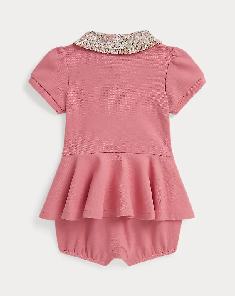 Floral-Collar Mesh Bubble Shortall