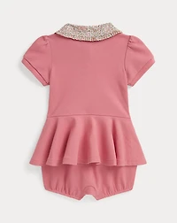 Floral-Collar Mesh Bubble Shortall