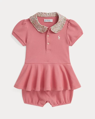 Floral-Collar Mesh Bubble Shortall