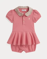 Floral-Collar Mesh Bubble Shortall