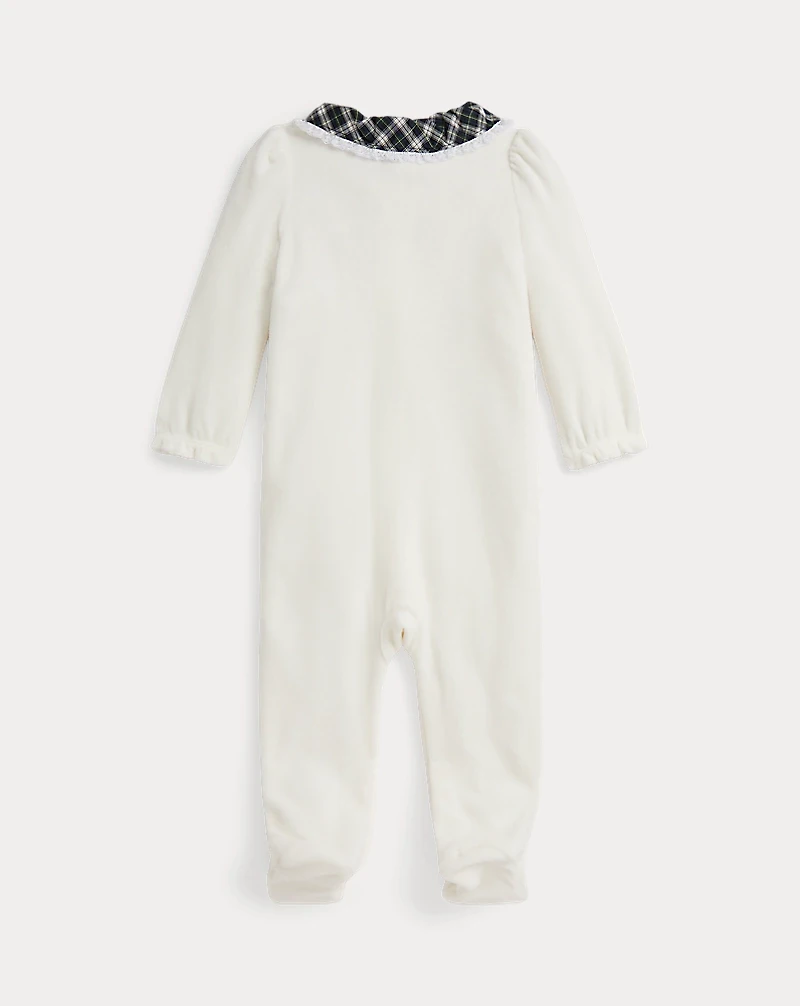Plaid-Collar Velour Coverall