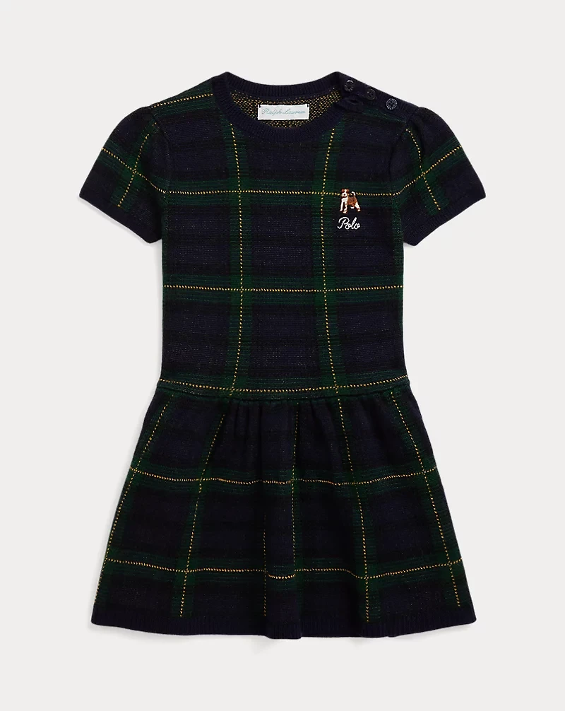 Embroidered Plaid Merino Wool Dress