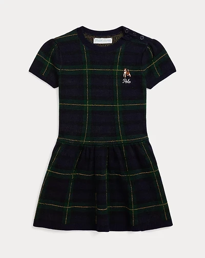 Embroidered Plaid Merino Wool Dress