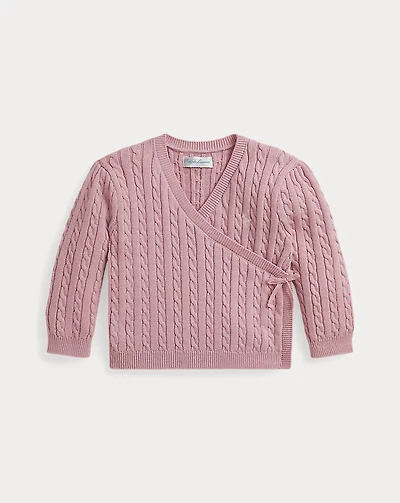 Mini-Cable Cotton Faux-Wrap Sweater