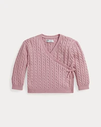 Mini-Cable Cotton Faux-Wrap Sweater