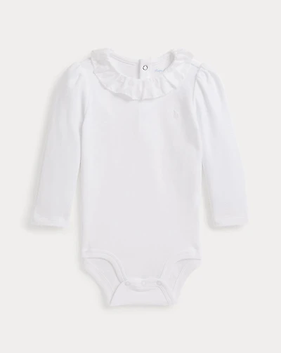 Ruffle-Overlay Cotton Interlock Bodysuit