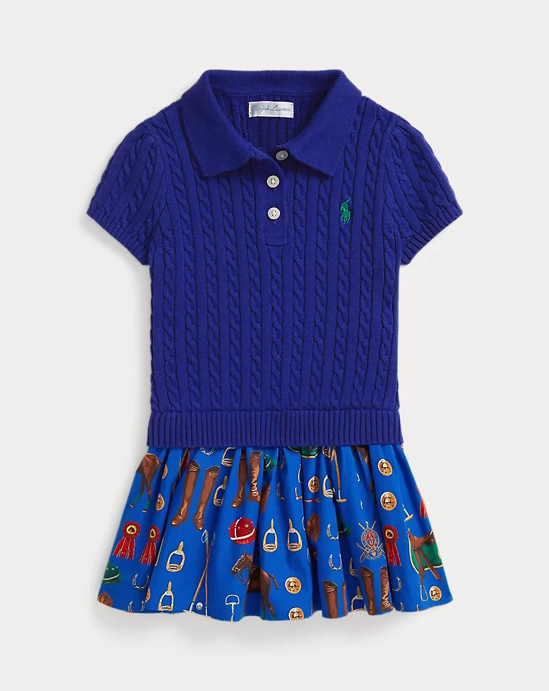 Equestrian-Print Mini-Cable Cotton Dress