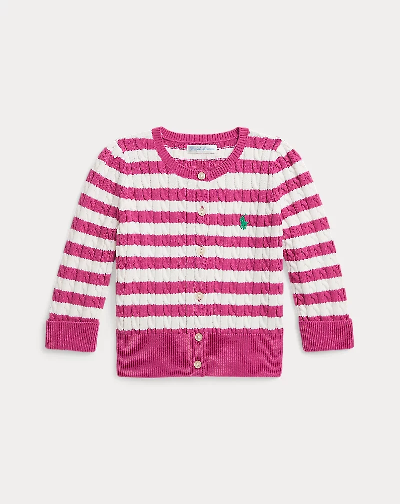 Striped Mini-Cable Cotton Cardigan
