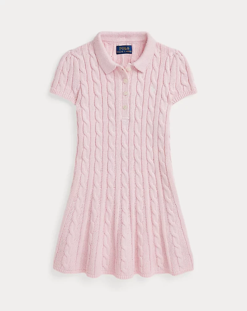 Cable-Knit Cotton Polo Sweater Dress