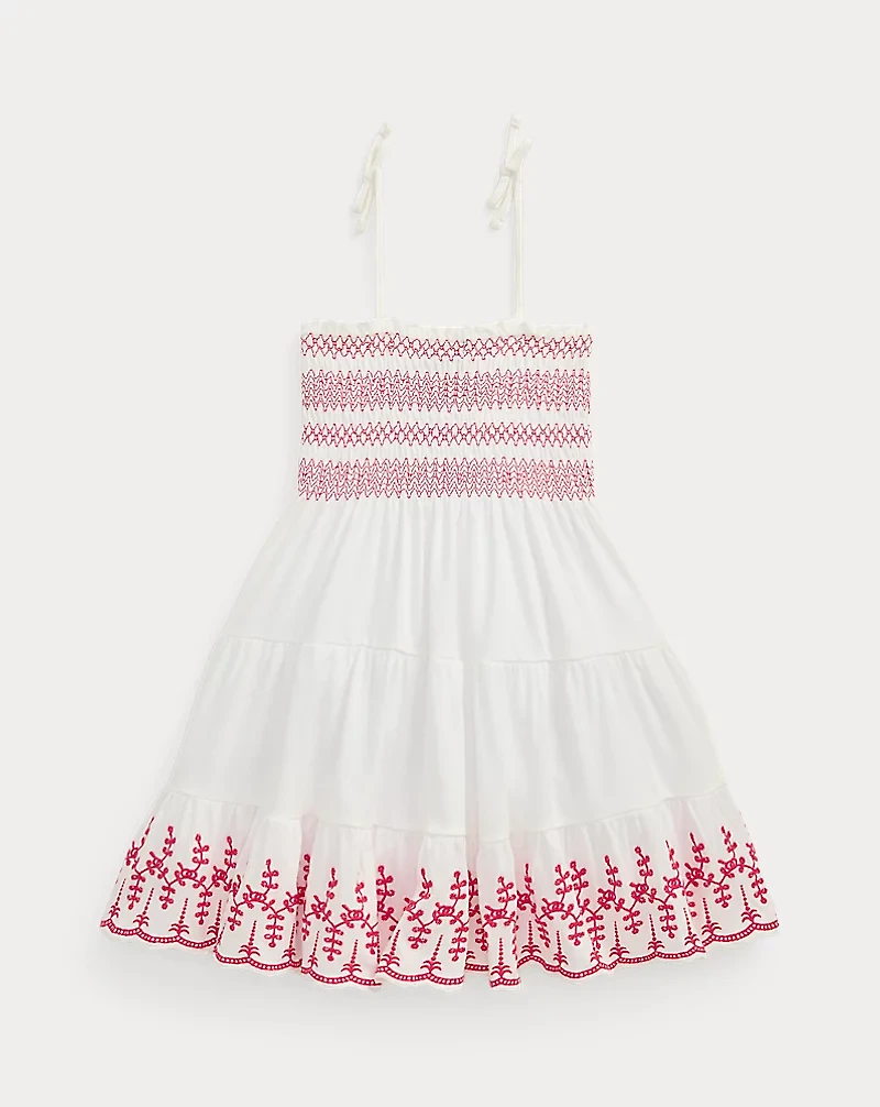 Smocked Eyelet Cotton Jersey Dress