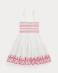 Smocked Eyelet Cotton Jersey Dress